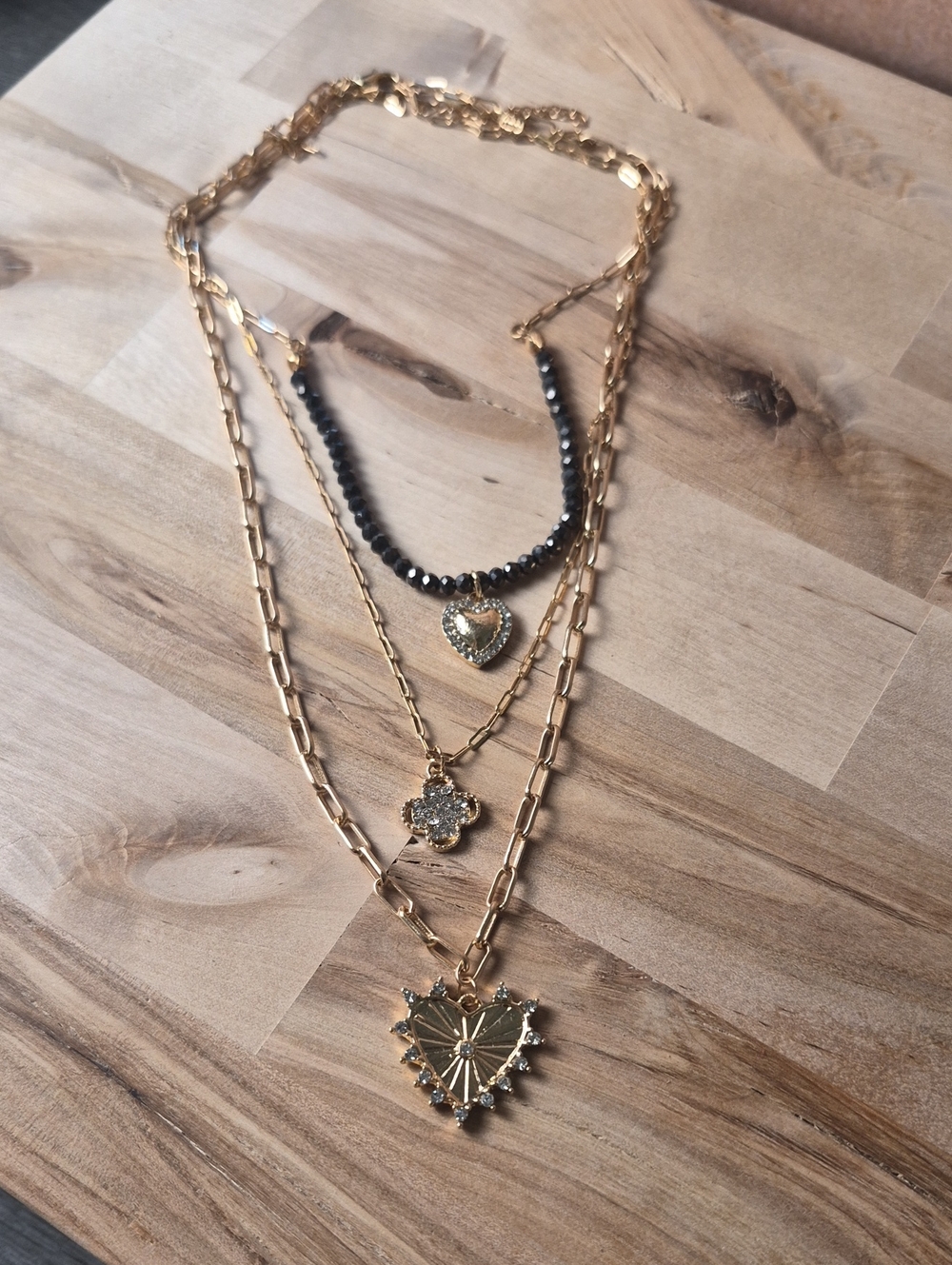 Gold Layered Heart & Bead Necklace - Women Jewelry